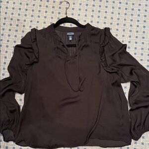 Scoop Black Satin Ruffle Tie-Neck Blouse Size S